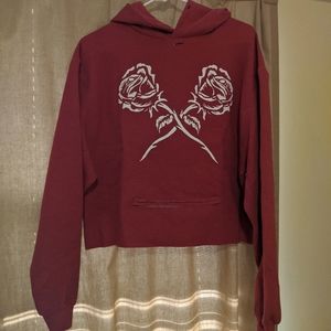 Rose skull crop hoodie red